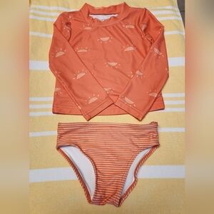 3T Girls Carter's Orange Rashguard Swimwear with Nautical Stripes